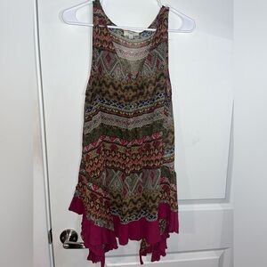 Hayden Los Angeles Boho Chic Flare Long Sided Tank Top Tunic Blouse Size Large